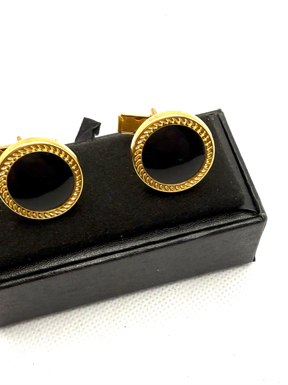 Gold & Black Round Enamel Cufflinks - Men Accessories